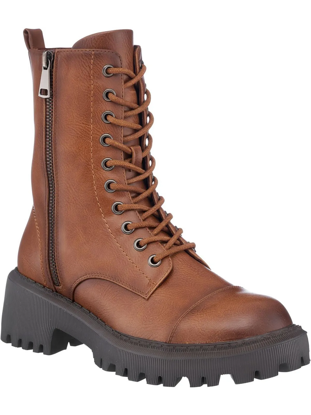 Mckay Womens Faux Leather Pull On Combat & Lace-up Boots