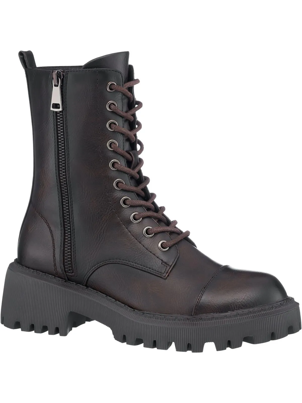 Mckay Womens Faux Leather Pull On Combat & Lace-up Boots
