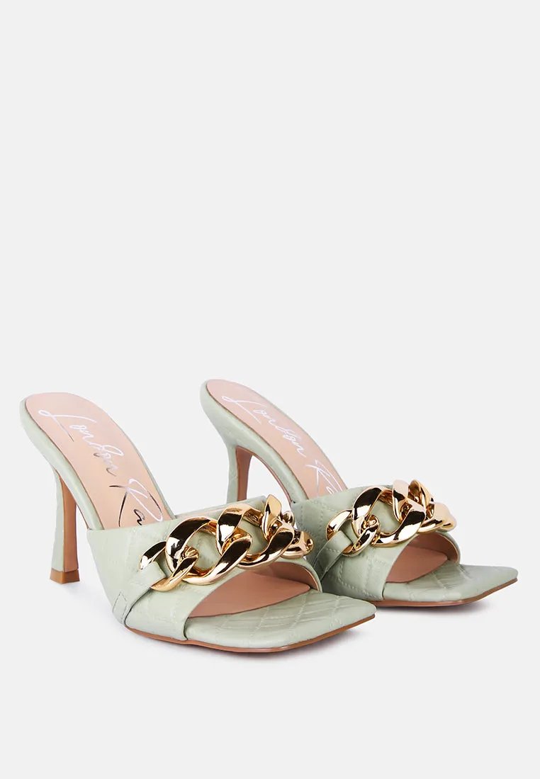 mermaid quilted metallic chain embellished sandals