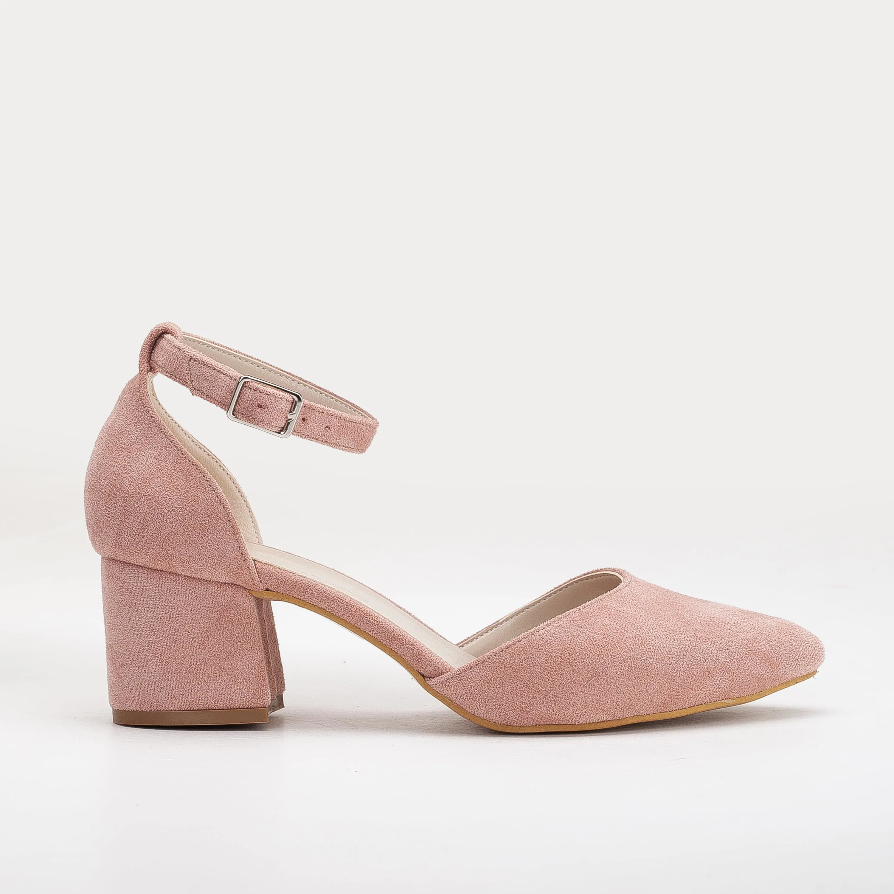 Miranda Vegan Velvet Pearl Low Heels | Dusty Pink