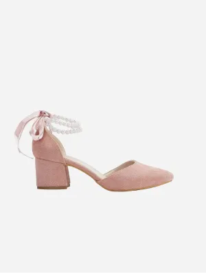 Miranda Vegan Velvet Pearl Low Heels | Dusty Pink