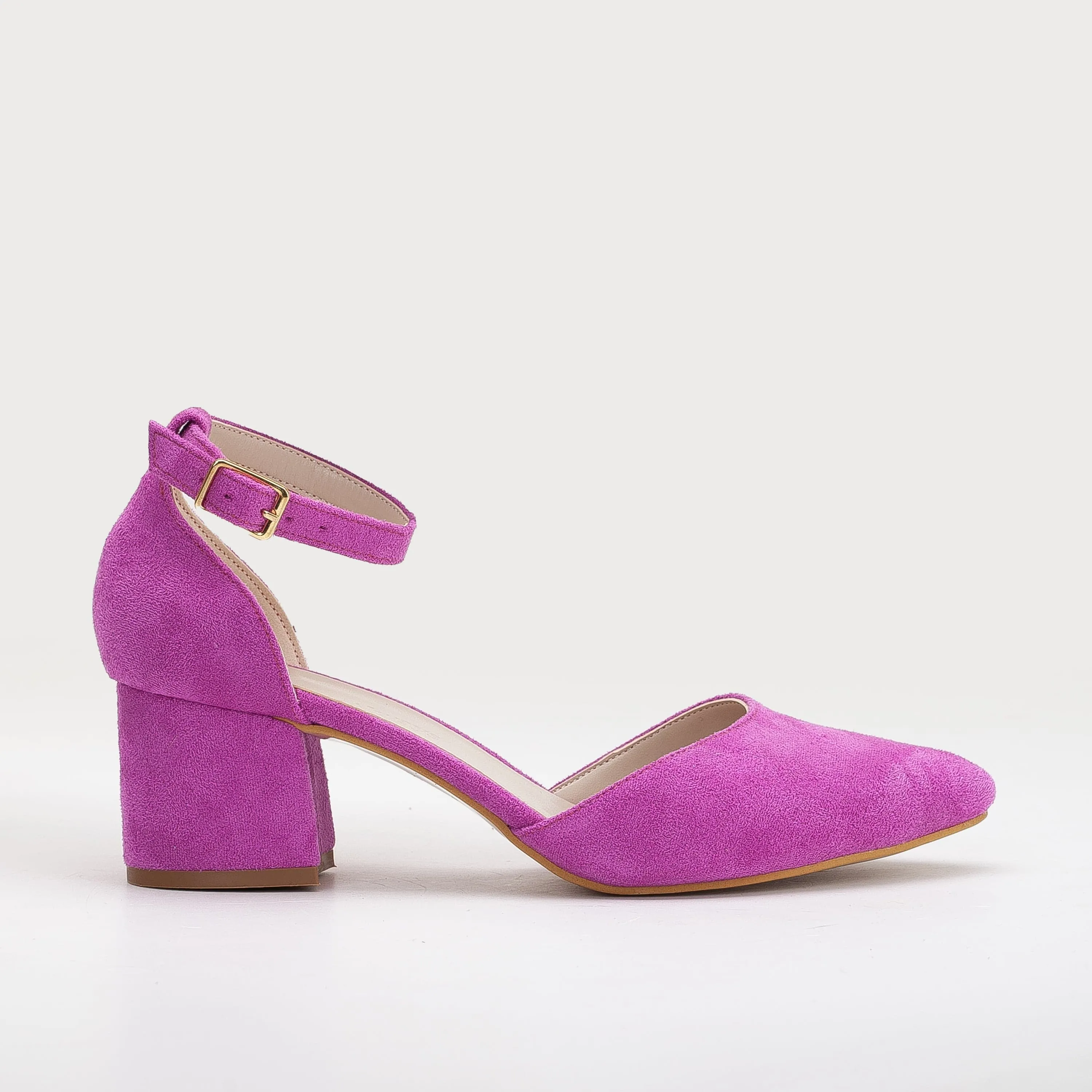 Miranda Vegan Velvet Pearl Low Heels | Fuchsia