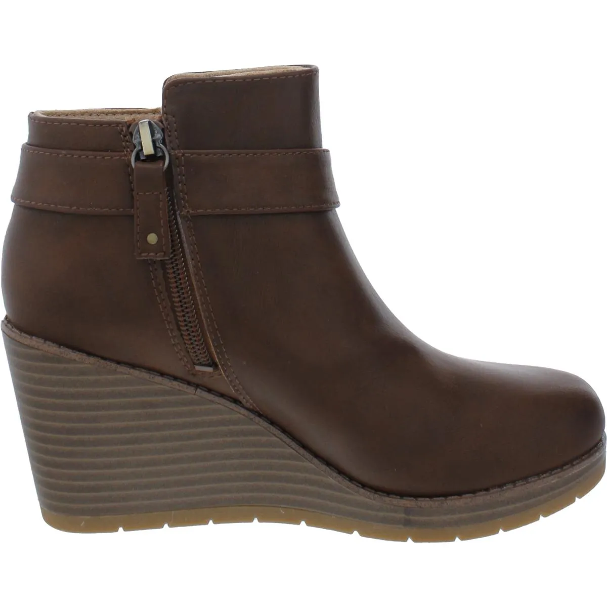 One Up Womens Zipper Ankle Wedge Boots