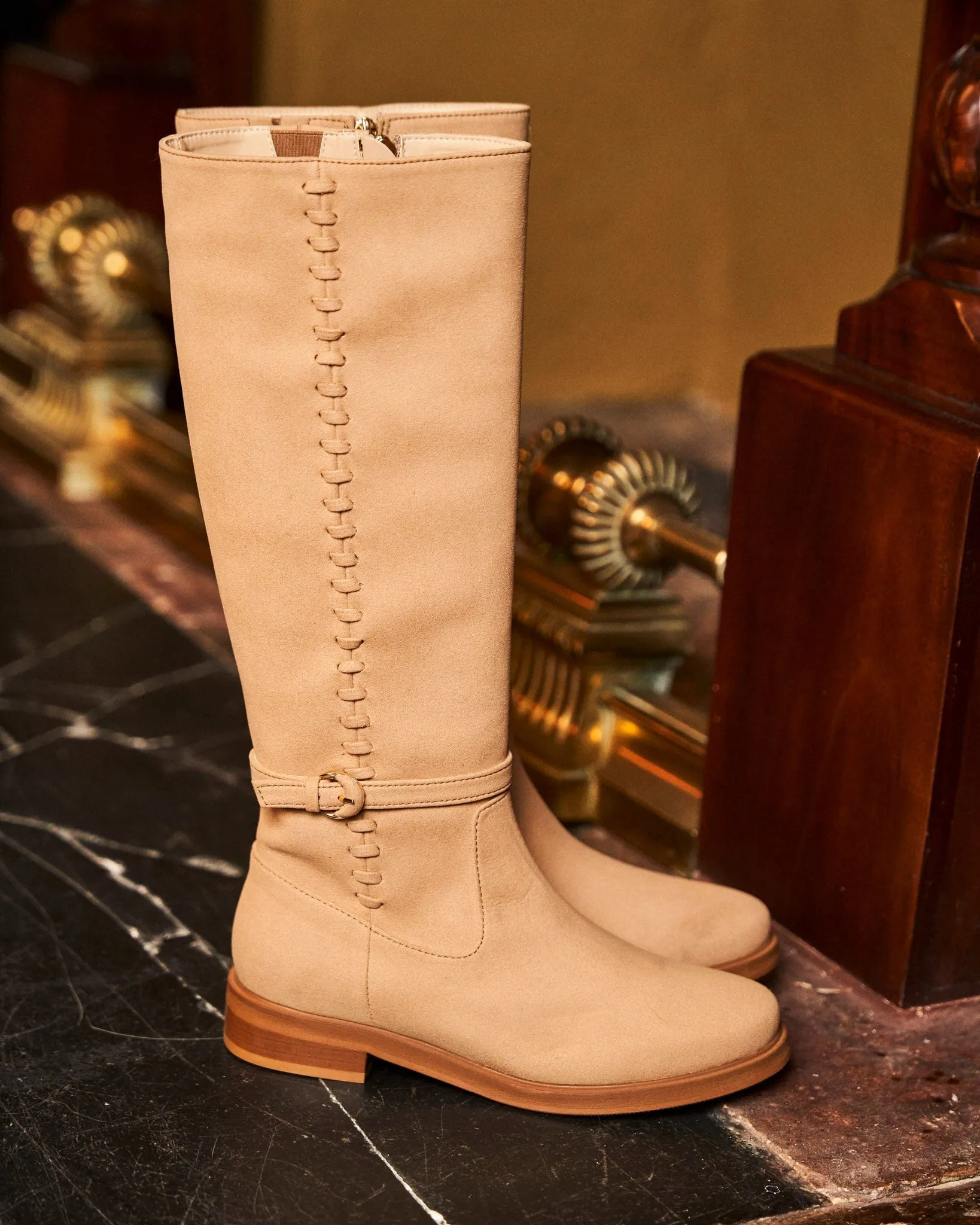Panacea Vegan Suede Knee Boots | Latte