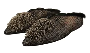 Paola D'Arcano Jacquard Leather Embellished Slip On Women's Shoes