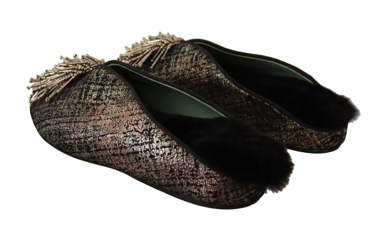 Paola D'Arcano Jacquard Leather Embellished Slip On Women's Shoes