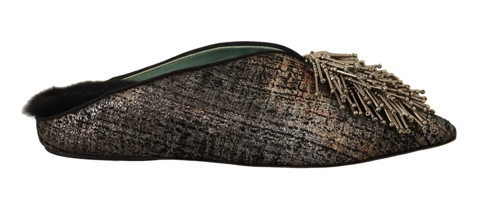 Paola D'Arcano Jacquard Leather Embellished Slip On Women's Shoes