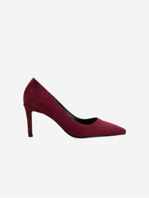 Perla Vegan Suede Pointed Toe Stiletto Pumps | Burgundy
