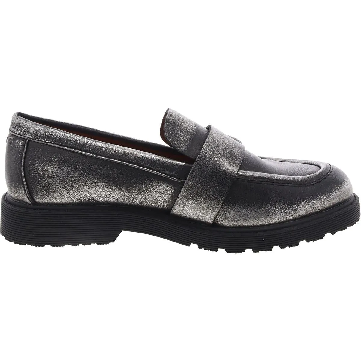 Renee Womens Faux Leather Block Heel Loafers