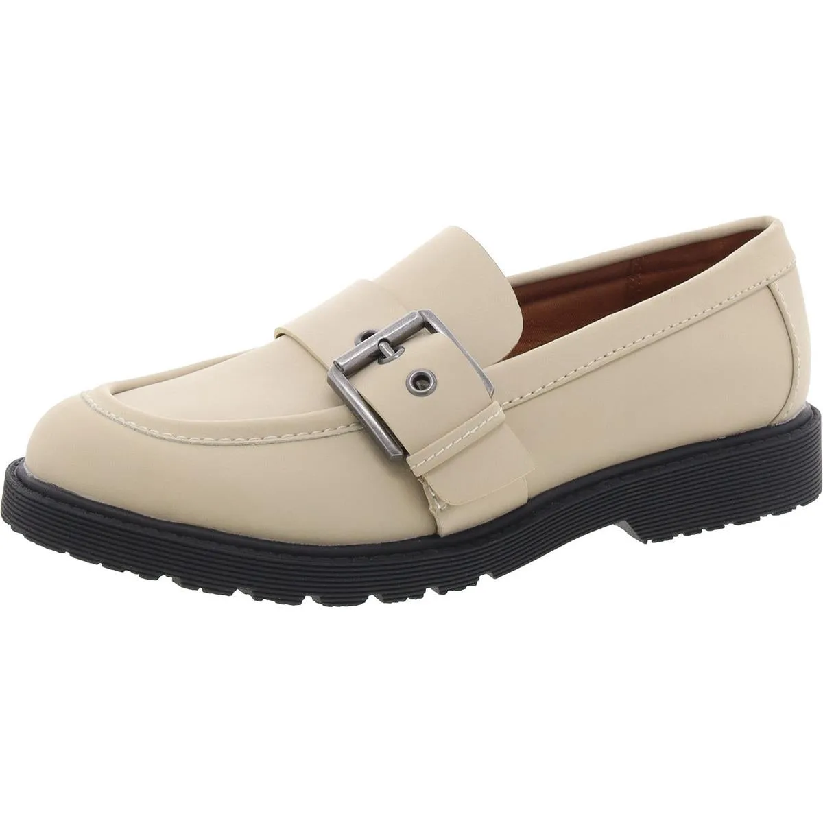 Renee Womens Faux Leather Block Heel Loafers