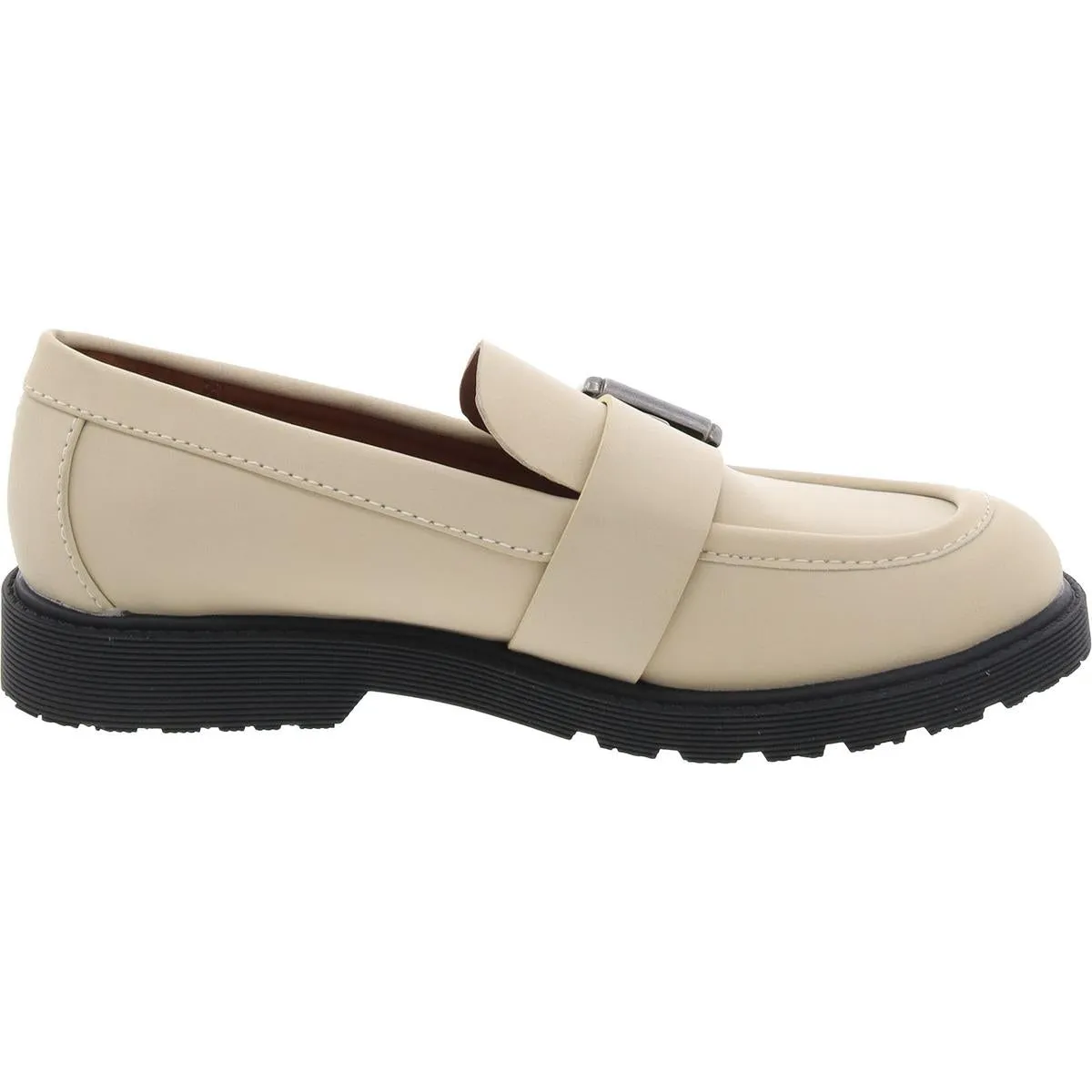 Renee Womens Faux Leather Block Heel Loafers
