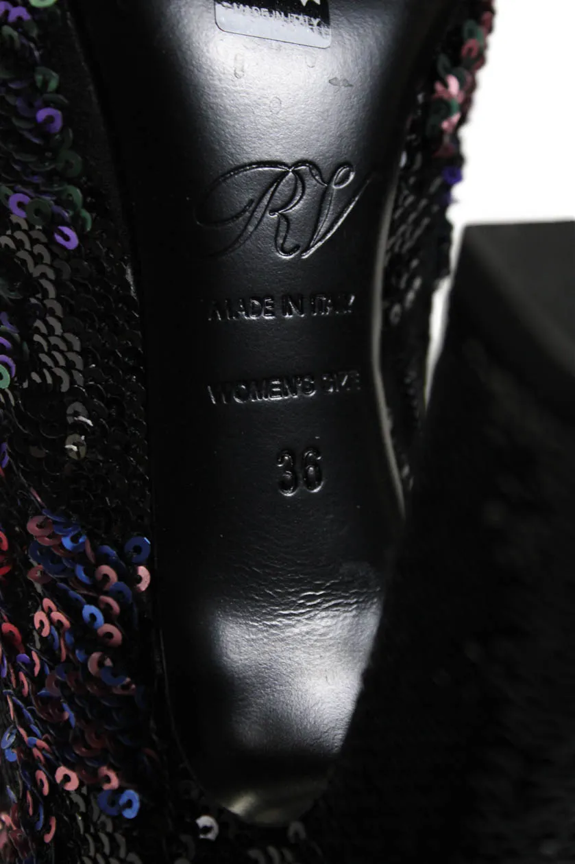 Roger Vivier Womens Side Zip Block Heel Sequin Booties Black Multi