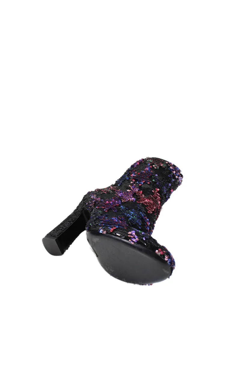 Roger Vivier Womens Side Zip Block Heel Sequin Booties Black Multi