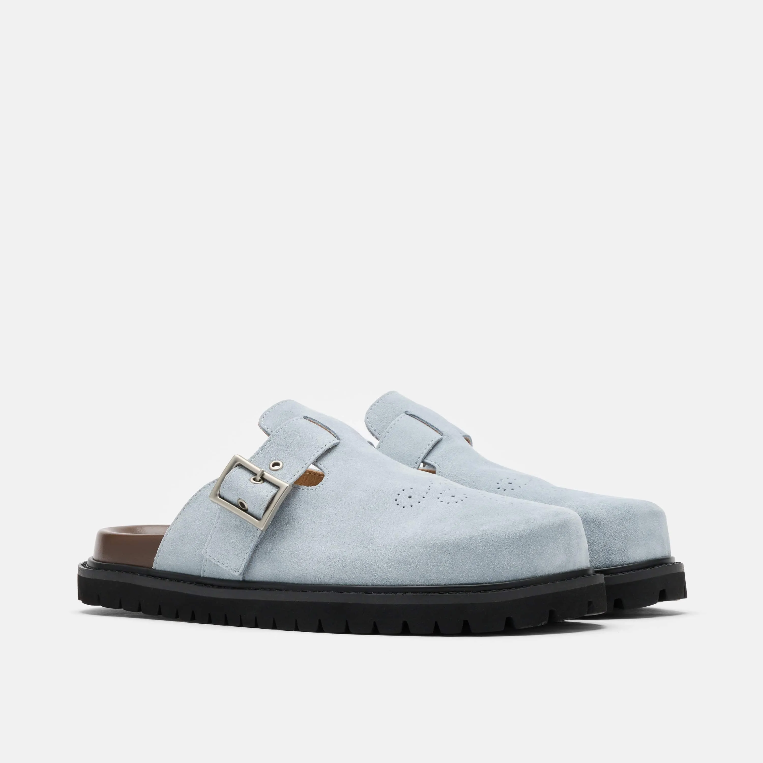 Shiloh Dusty Blue Suede Loafer Mules