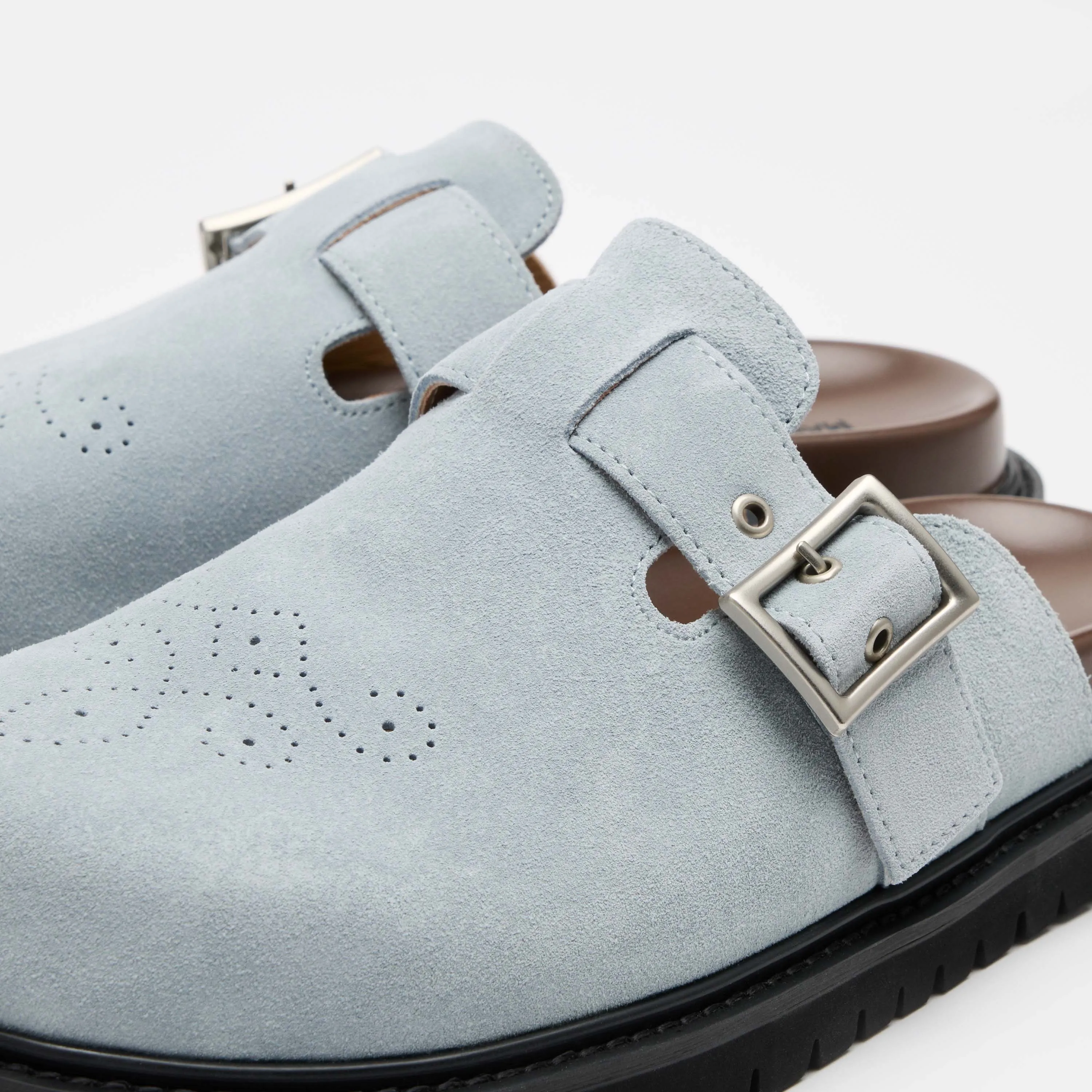 Shiloh Dusty Blue Suede Loafer Mules