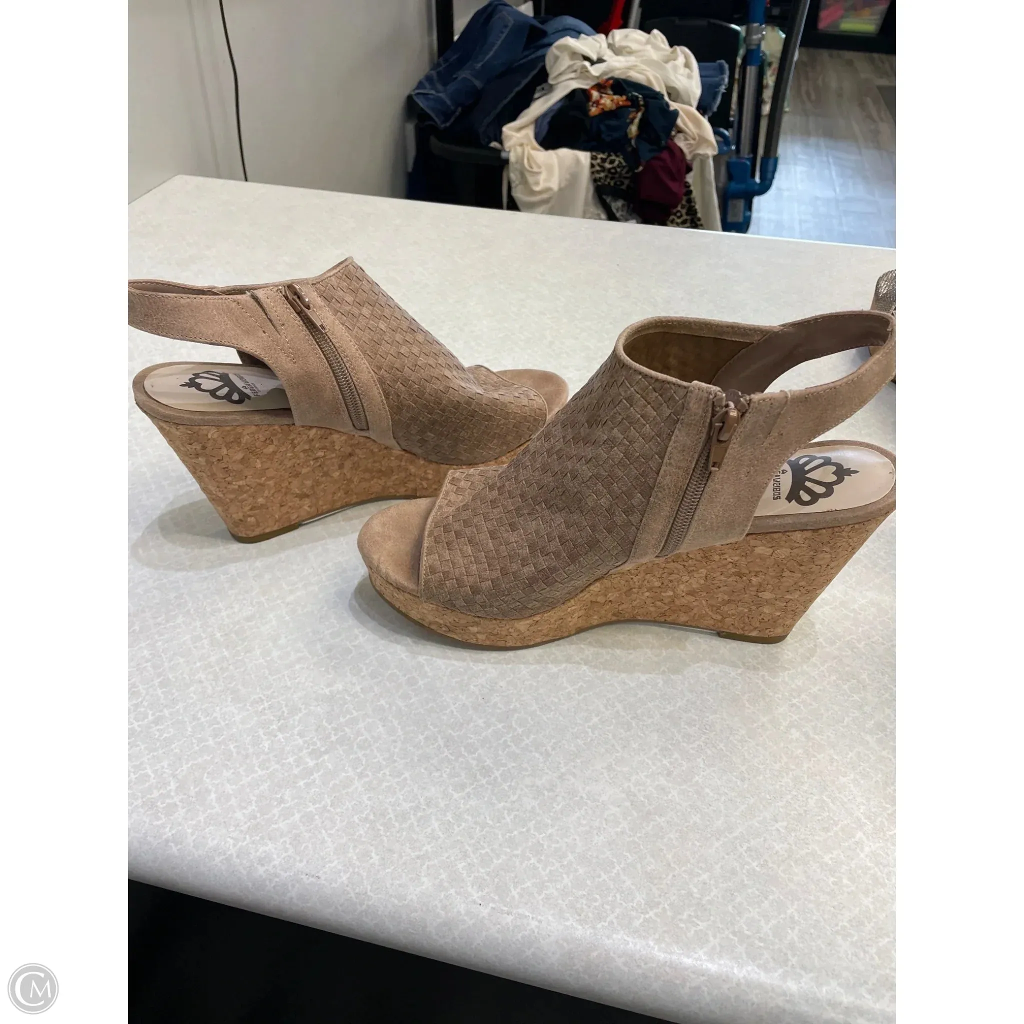 Shoes Heels Wedge By Fergalicious In Brown, Size: 10