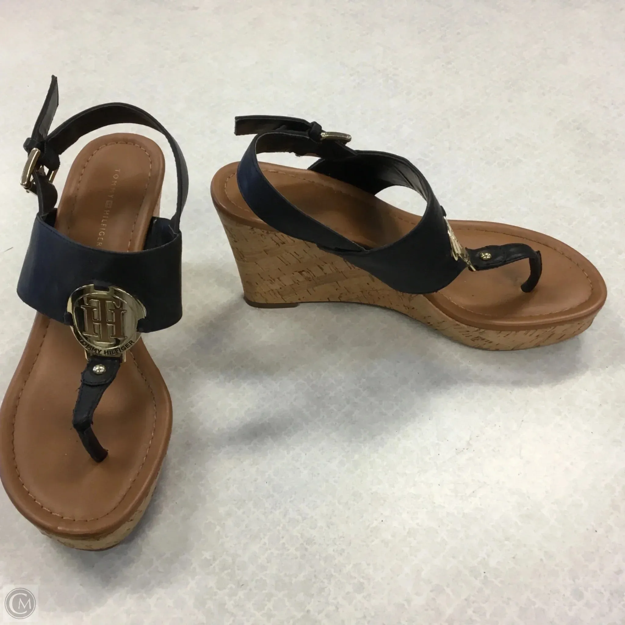 Shoes Heels Wedge By Tommy Hilfiger In Black & Blue, Size: 7.5