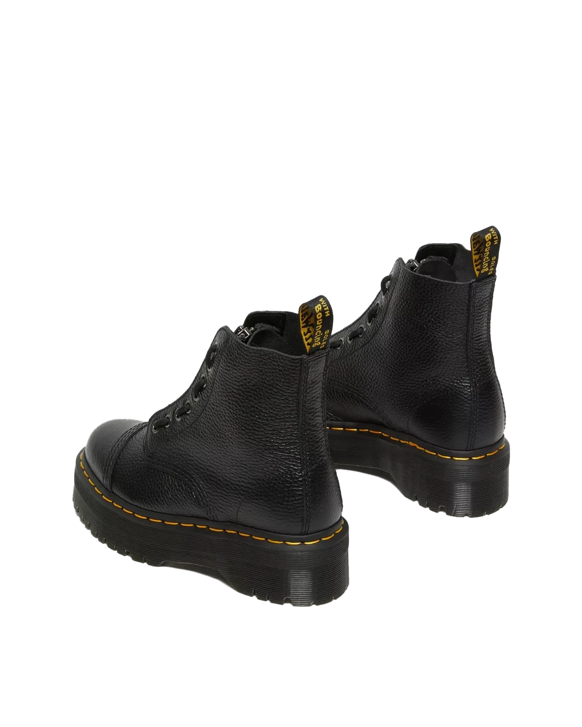 Sinclair Milled Nappa Leather Platform Boots in Black Milled Napa