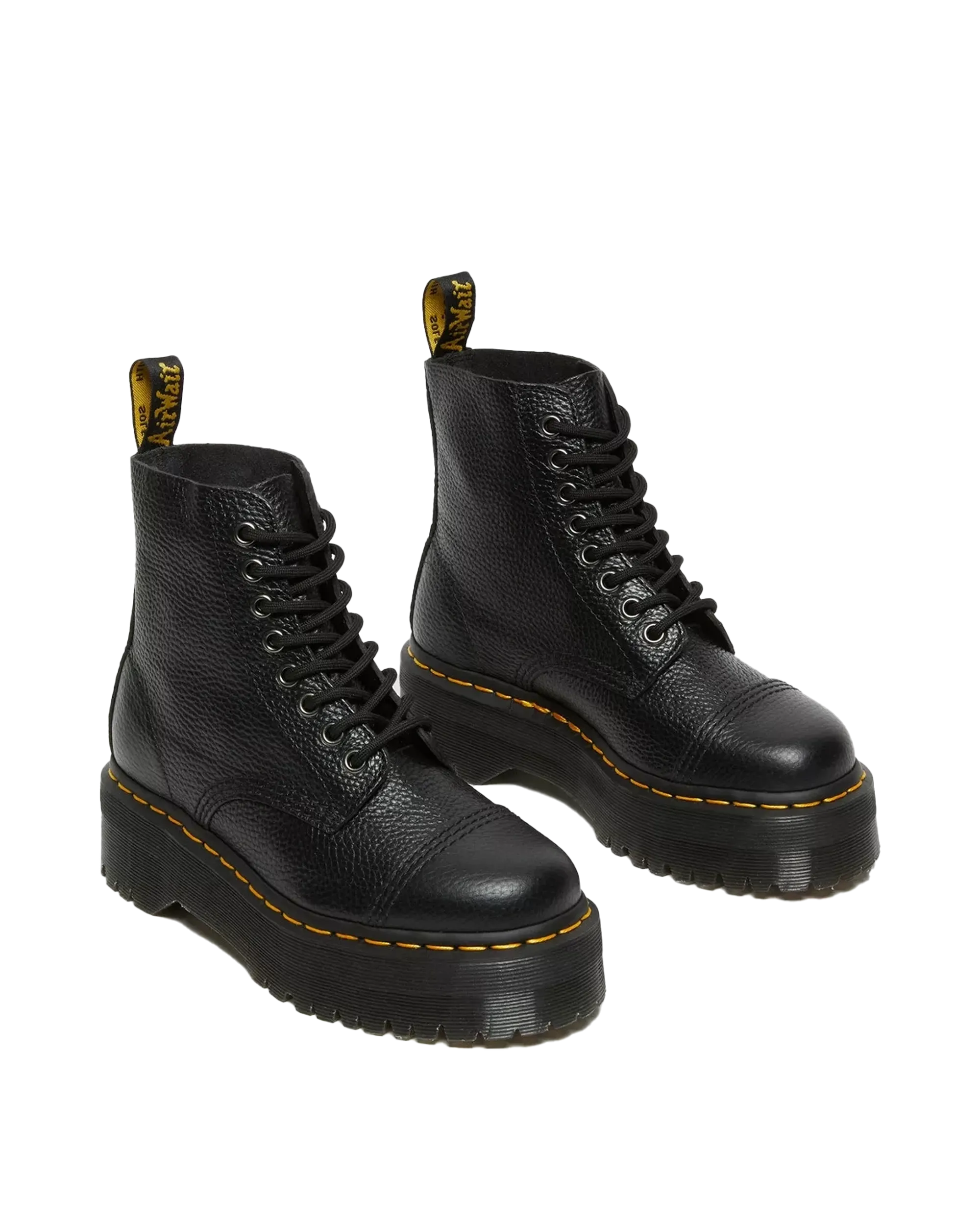 Sinclair Milled Nappa Leather Platform Boots in Black Milled Napa