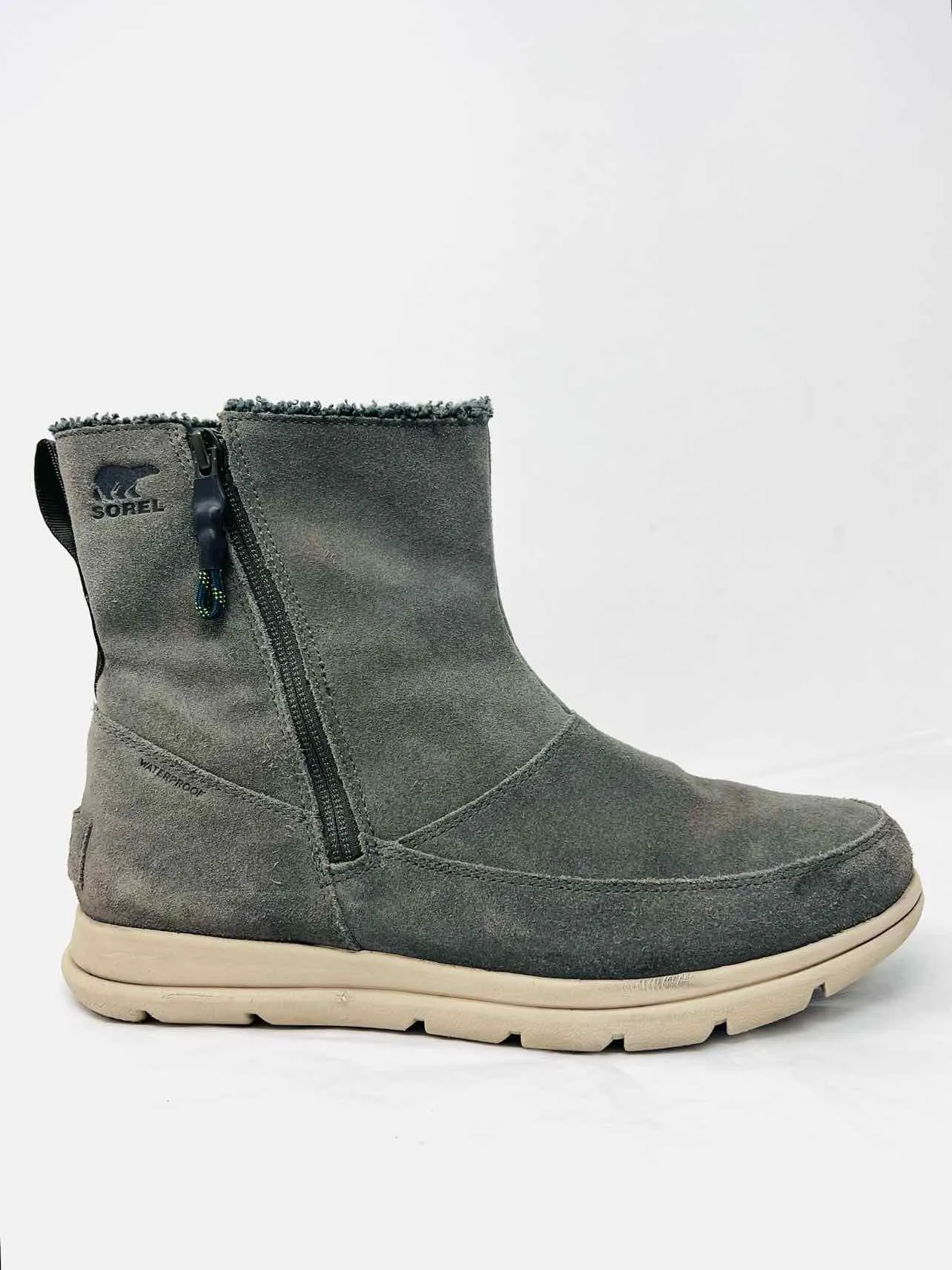Sorel Size 9 Olive Zipper Suede Shoes Ankle Boots