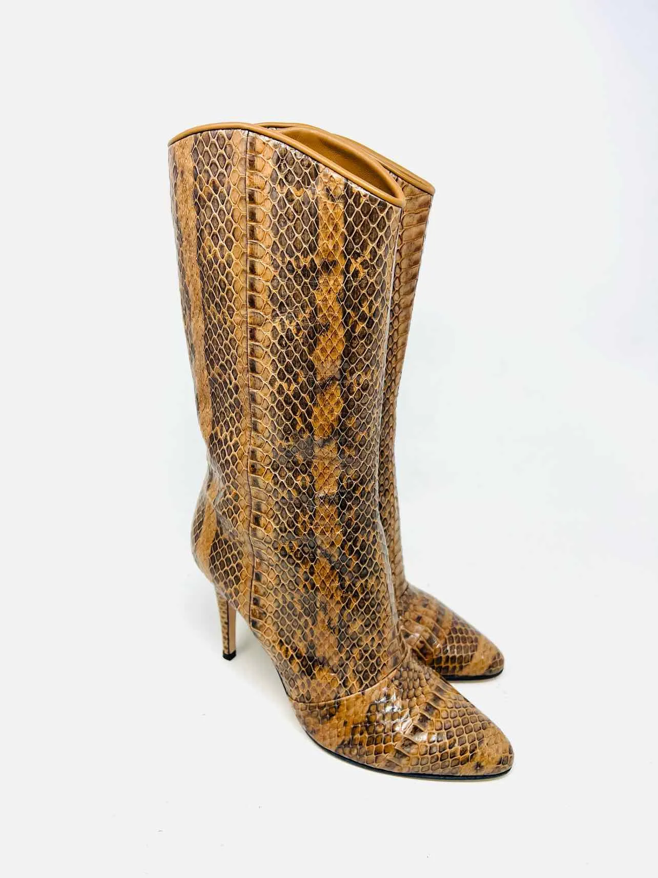 Tamara Mellon Size 6 Caramel/Black Snake Skin Leather Designer Boots