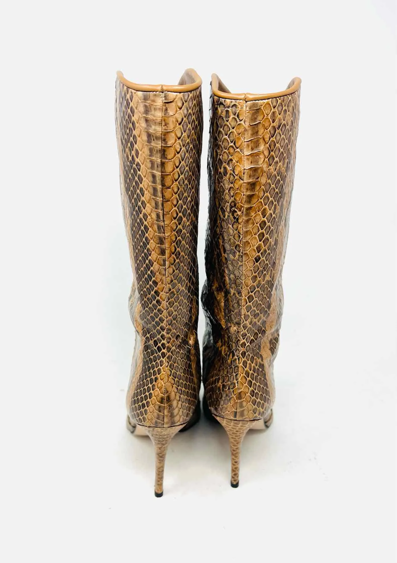 Tamara Mellon Size 6 Caramel/Black Snake Skin Leather Designer Boots
