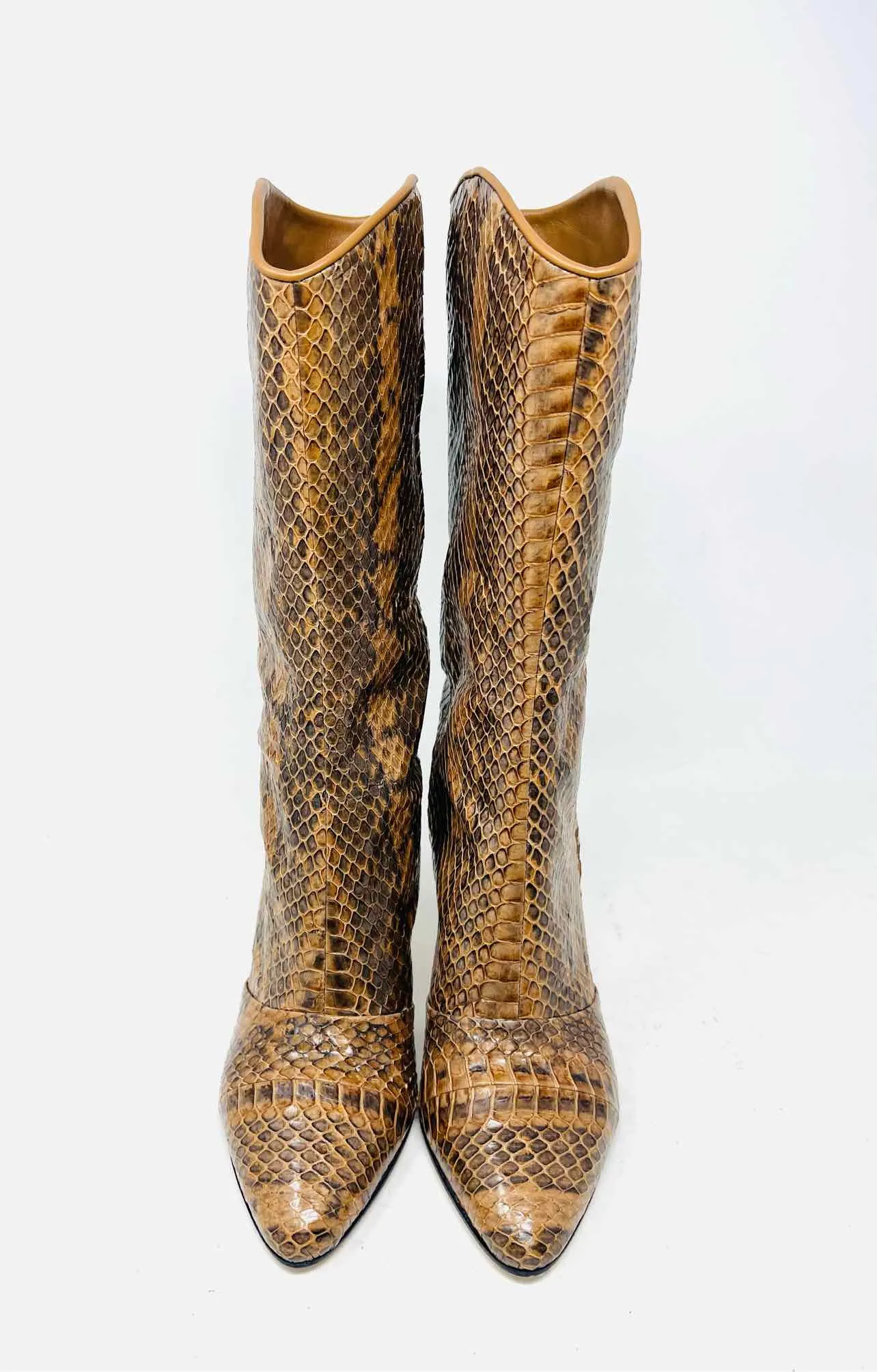 Tamara Mellon Size 6 Caramel/Black Snake Skin Leather Designer Boots