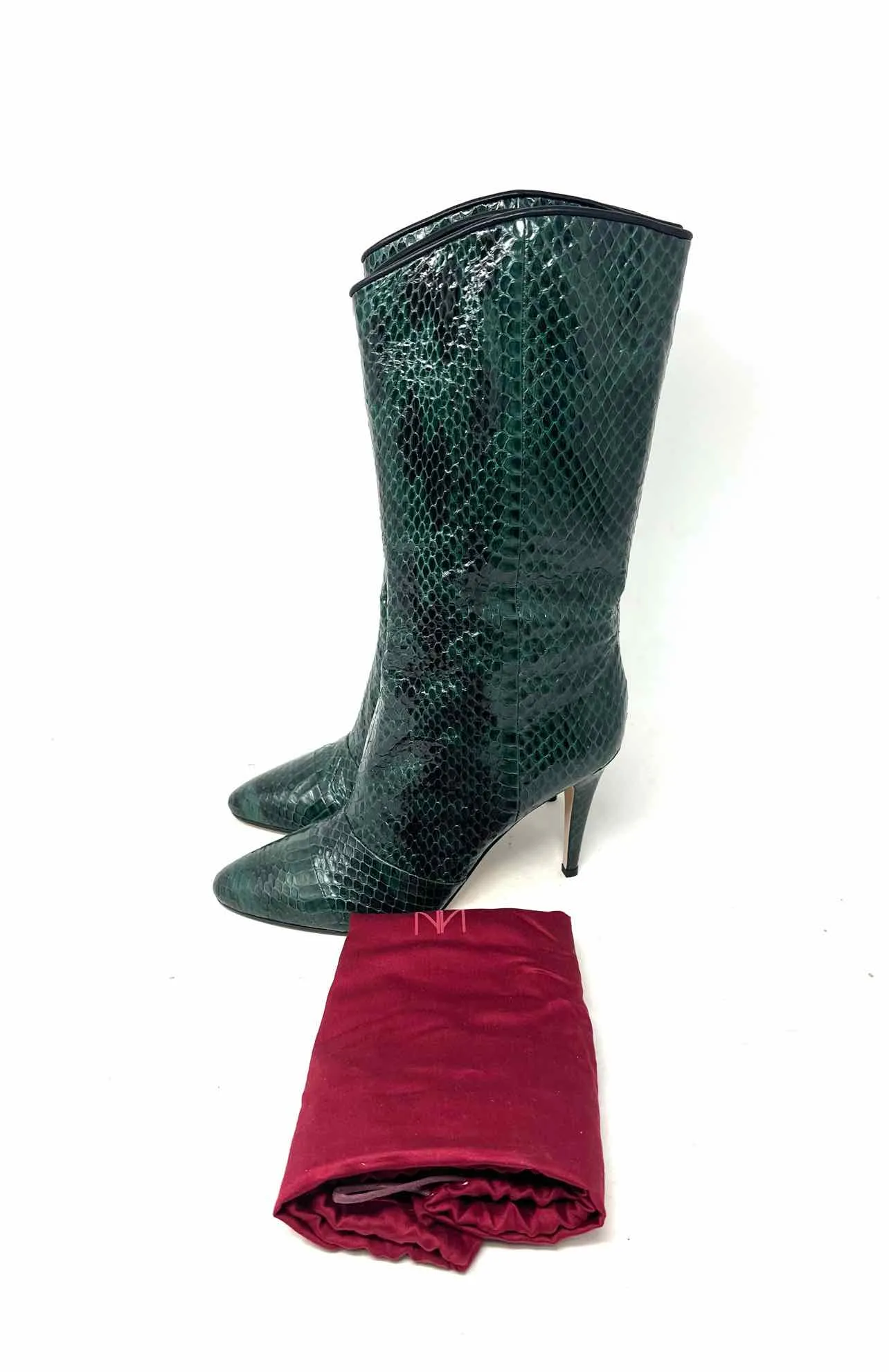Tamara Mellon Size 6 Green/Black Snake Skin Leather W/ DUST BAG Designer Boots