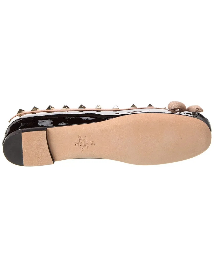 Valentino Rockstud Patent Ankle Strap Ballerina Flat