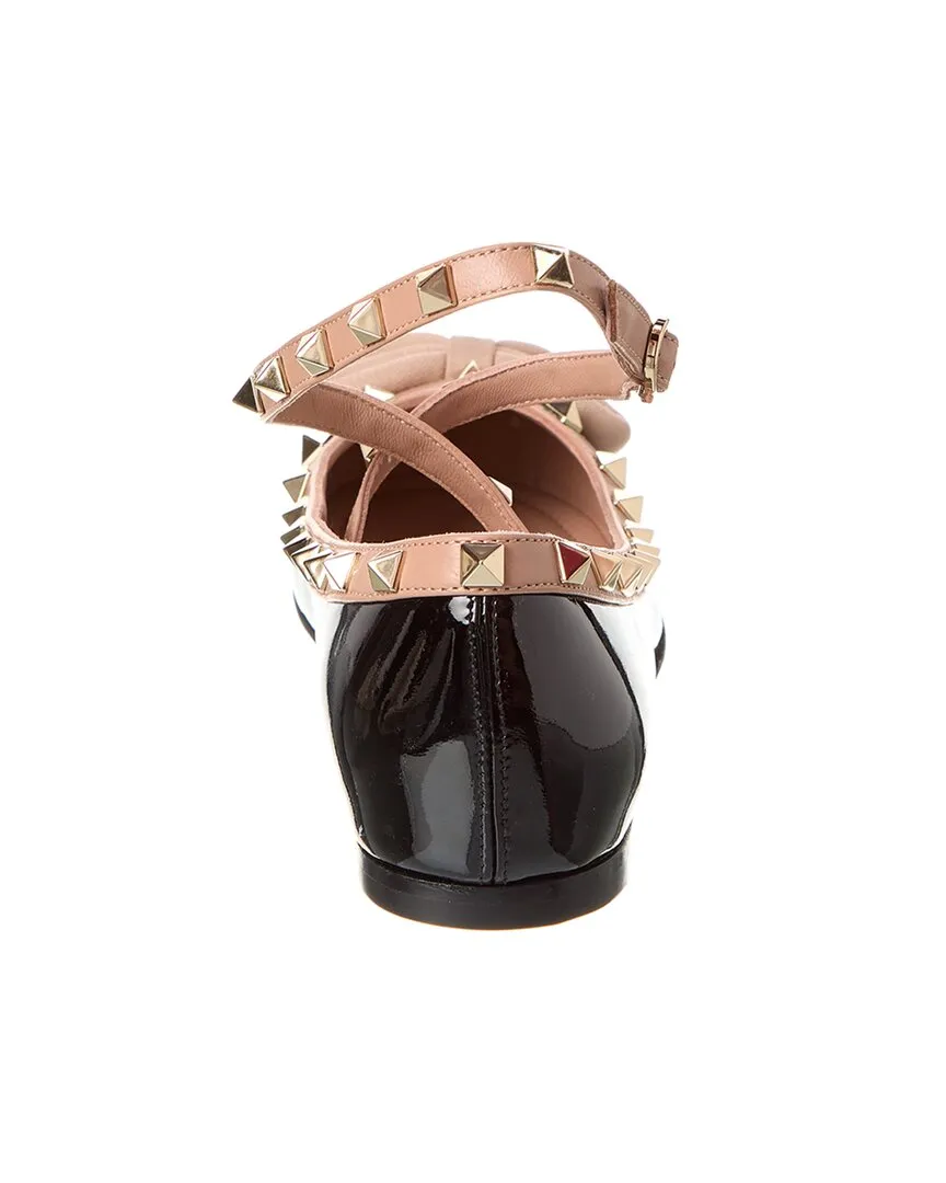 Valentino Rockstud Patent Ankle Strap Ballerina Flat