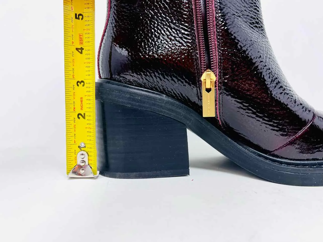 Vince Camuto Size 8 Oxblood/Gold Buckle(s) Patent Leather Shoes Boots