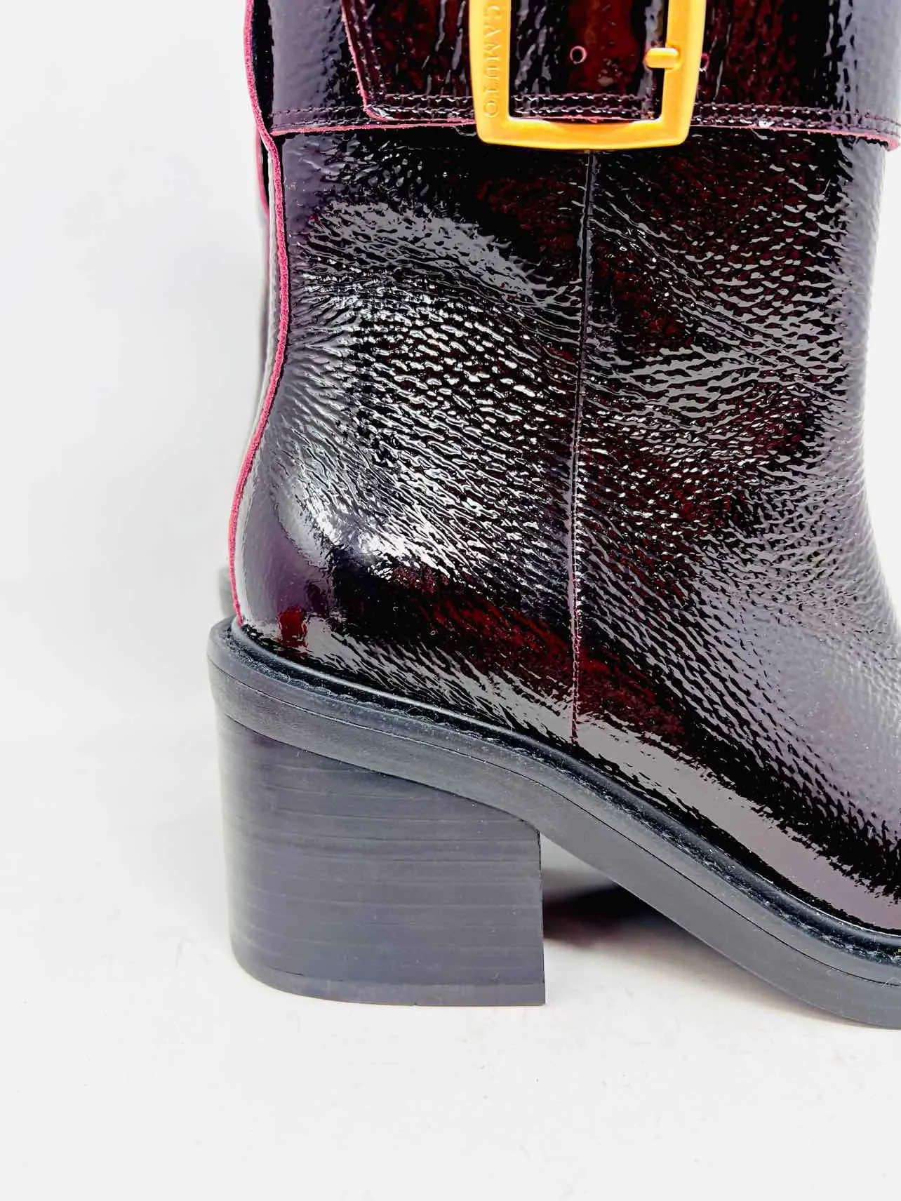 Vince Camuto Size 8 Oxblood/Gold Buckle(s) Patent Leather Shoes Boots