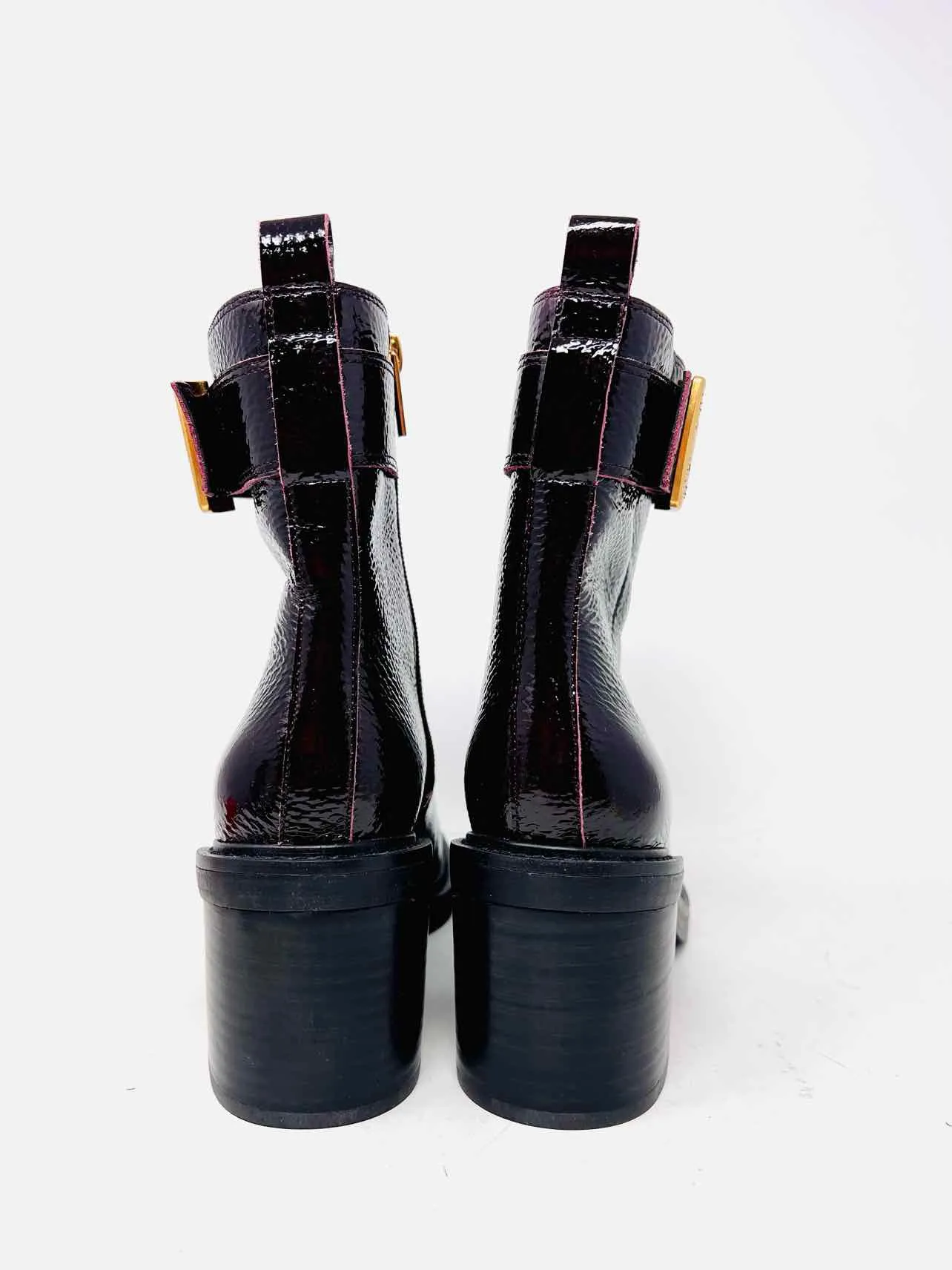 Vince Camuto Size 8 Oxblood/Gold Buckle(s) Patent Leather Shoes Boots