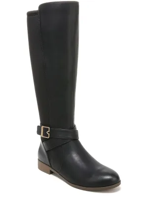 Womens FAUX LEATHER ROUND TOE Mid-Calf Boots