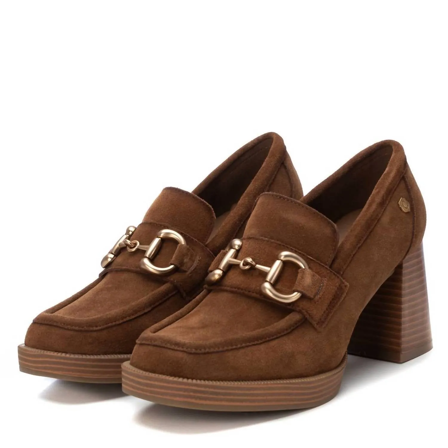 Women's Suede Heeled Loafers In Taupe