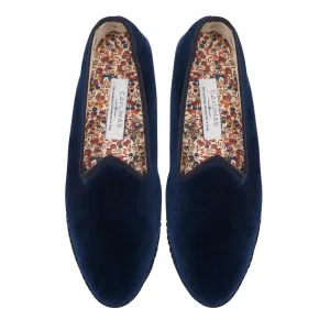 Women's Velvet Loafers In Navy